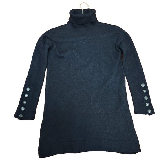 Sézane La Maille Merino Wool Turtleneck Sweater Dress Black Long Sleeve ButtonXS - Picture 3 of 16